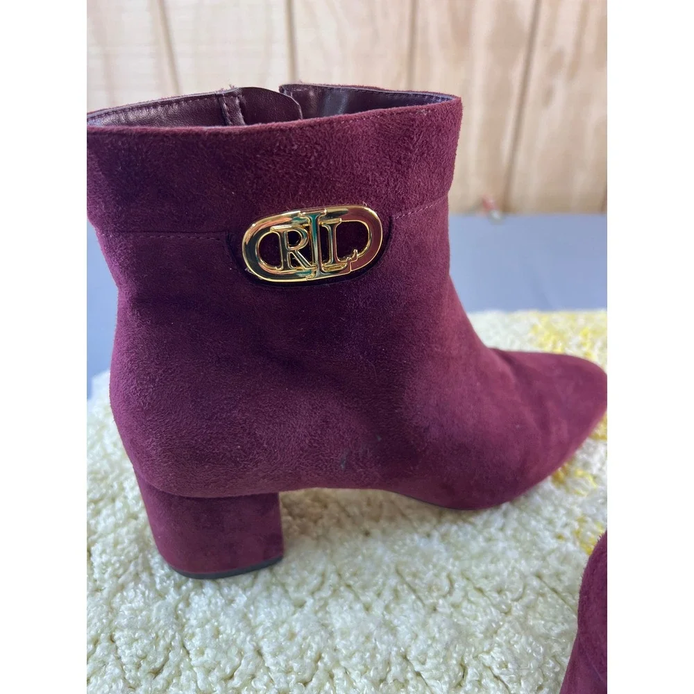BOHO‎ Ralph Lauren Burgundy Suede Block Heel Ankle Boots Women's Size 7B Wynne